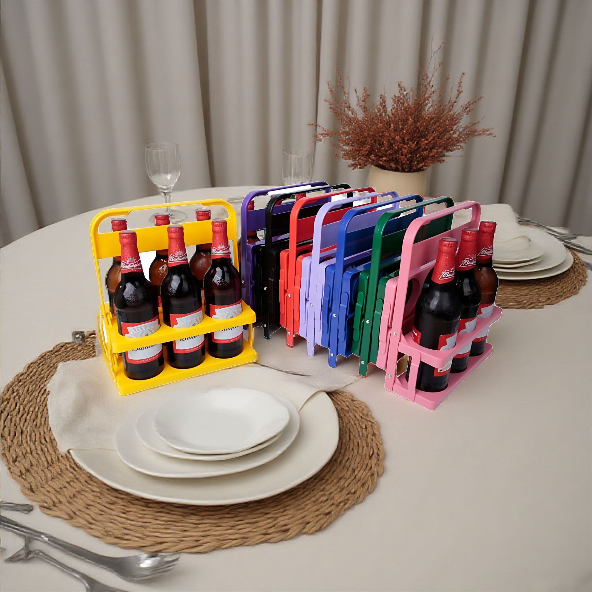 Wine Beer Rack - رف نبيذ قابل للطي لستة زجاجات،